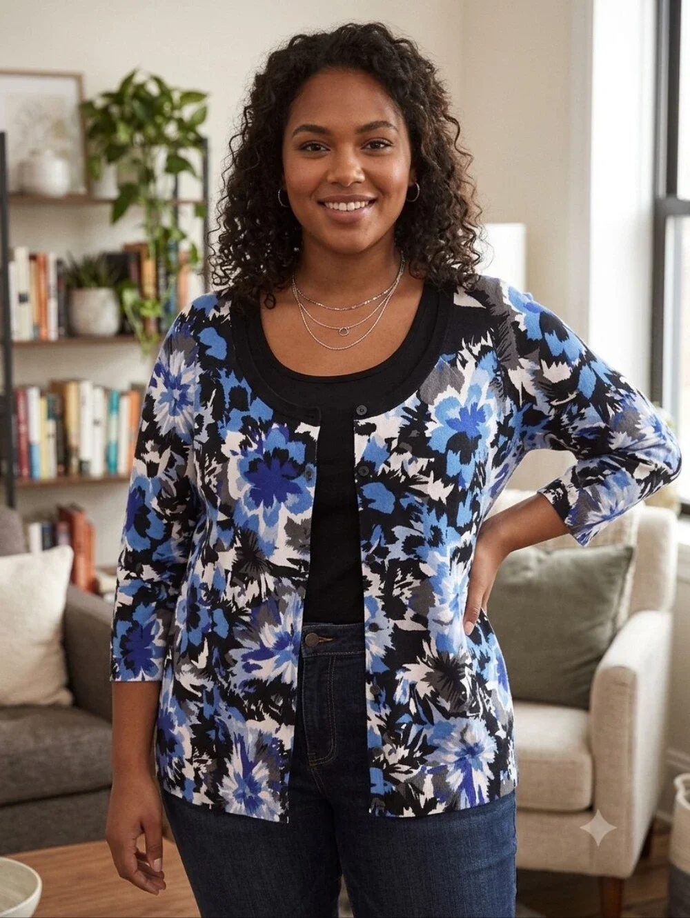 Lane Bryant Blue Floral Sweater Cardigan Womens 18/20 Office Casual Careerwear